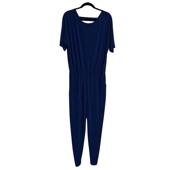 Clara Sun Woo Womens Size Medium Jumpsuit Sleeveless Wide Leg Navy Blue USA Made - Picture 1 of 8